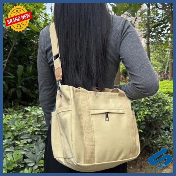 Amazon.com | ZHMO Canvas Tote Bag for Women With  Canvas Tote Bag with Pockets, Adjustable Crossbody Strap, Fits Laptop